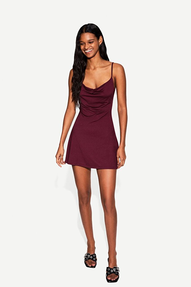 Degaje yaka mini elbise - 1