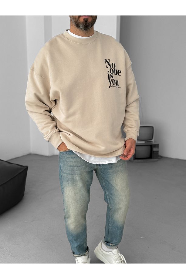 Bej Heavyweight No One Baskılı Sweat BY-058 - 2