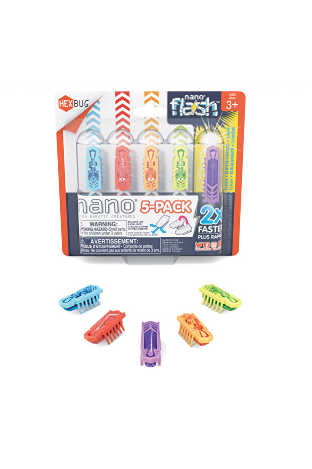Hexbug 6068976 - عبوة من 5 قطع من ألعاب الاهتزاز الحسية Nanos Plus Bonus Flash Nano-Sensory