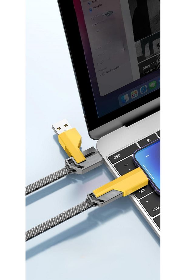 4İN1 Type-C  Lightning USB Şarj Kablosu 1.5 MT 100W/5A Data Aktarım Kablosu Işıklı Hasır Şarj Kablo - 4