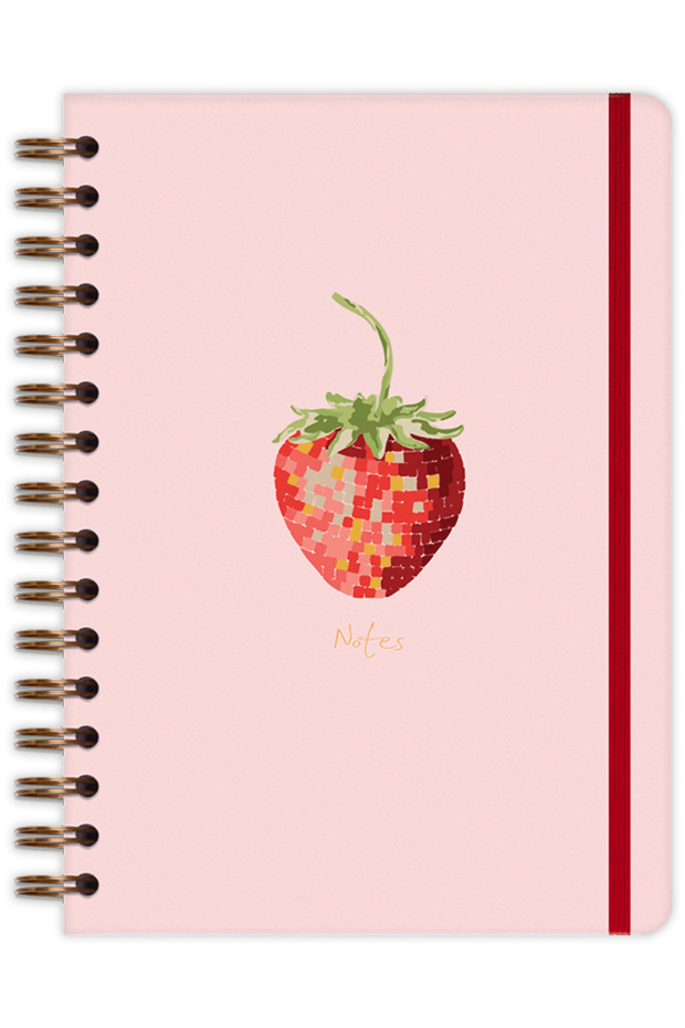 A5 15X21 cm Spiral Elasticated Striped Undated Notepad Strawberry - 5