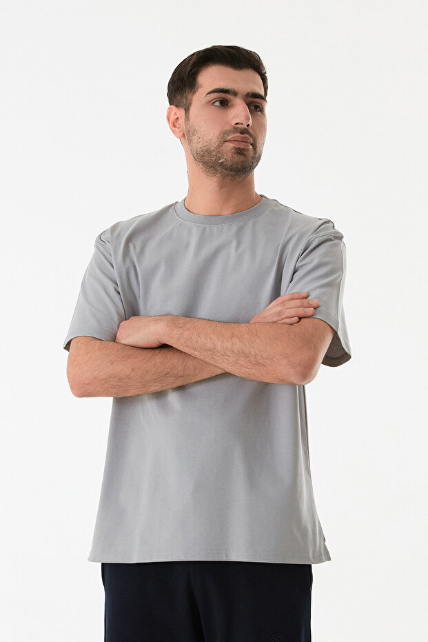 Basic Bisiklet Yaka Oversize Tişört - 1