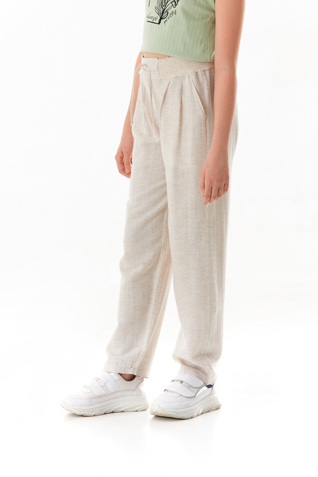 Devojčice, lanene pantalone sa elastičnim strukom - 3