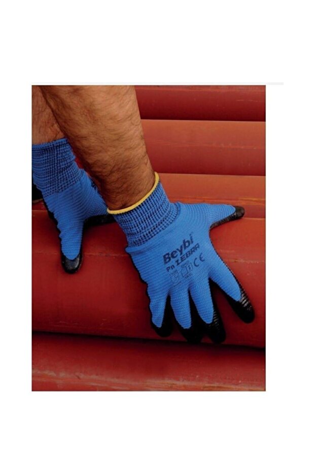 Mavi 1 Çift - Polyester Örme Nitril Inşaat Eldiveni - No:10 Eldiven Zebra Pn5 - 4