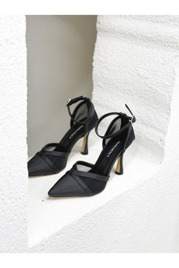 25Y8393 Tul Detailed Half Open Beylik D Levinli 8cm Heeled Stiletto Shoes Women