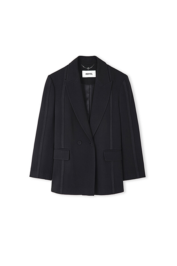 Triko şerit aplikeli blazer - 3