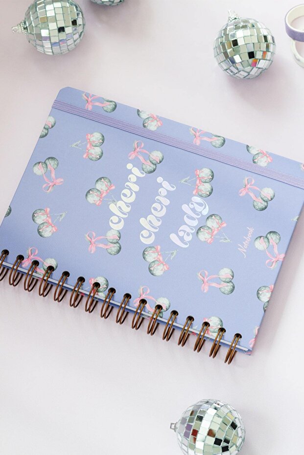 A5 15X21 cm Spiral Elastic Striped Undated Notepad Cherry Bow - 4