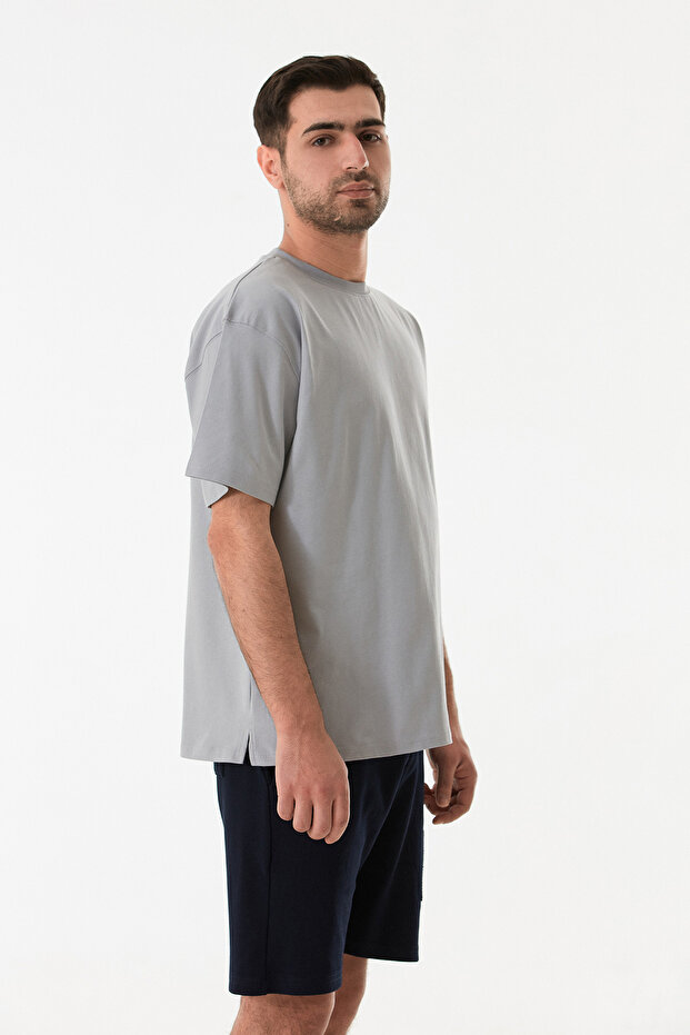 Basic Bisiklet Yaka Oversize Tişört - 5