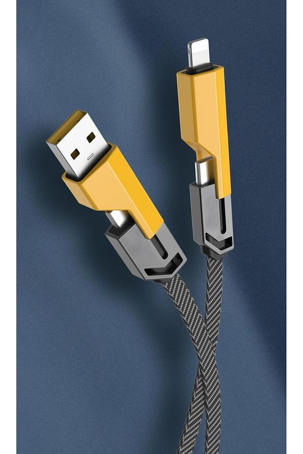 4İN1 Type-C  Lightning USB Şarj Kablosu 1.5 MT 100W/5A Data Aktarım Kablosu Işıklı Hasır Şarj Kablo - 5