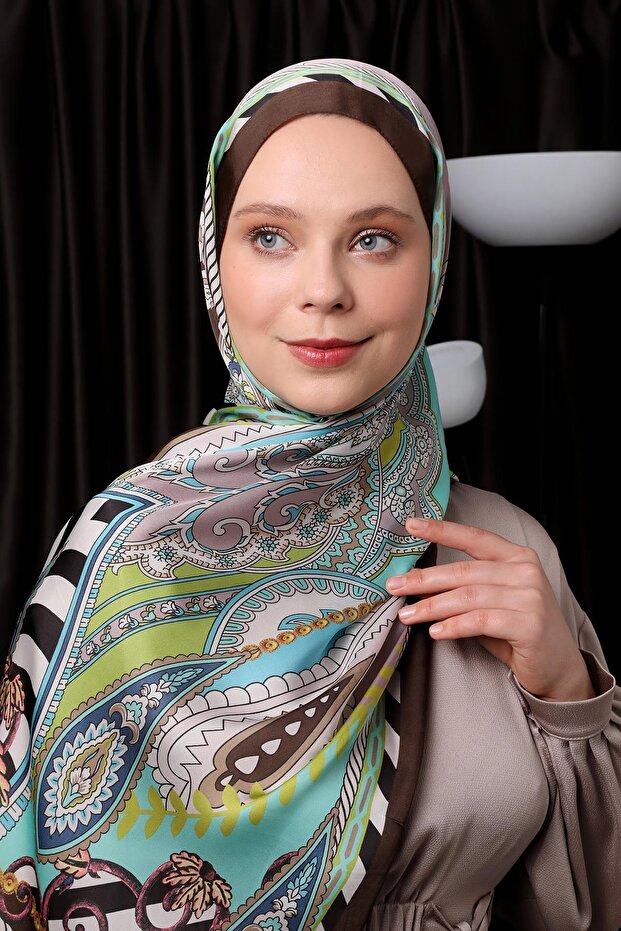 Çikolata Kahve Çizgili Hint İpeği Şal - 2