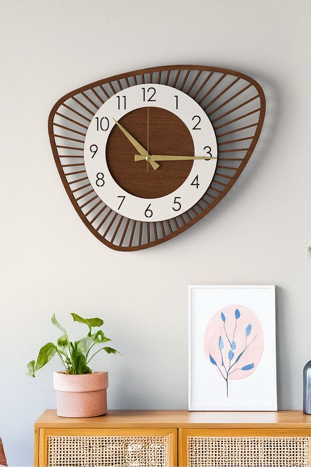 Dekoratif Yeni Modern Bellatrix Ceviz Ahşap Duvar Saati 48 cm - 6