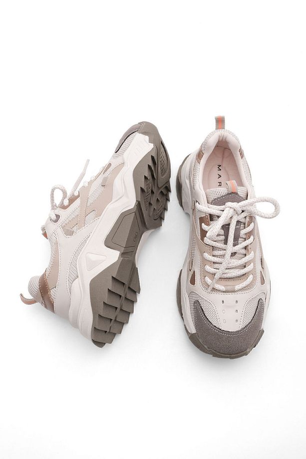 Kadın Yüksek Taban Sneaker Bağcıklı Spor Ayakkabı Virez Bej - 7