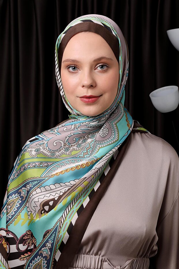 Çikolata Kahve Çizgili Hint İpeği Şal - 4