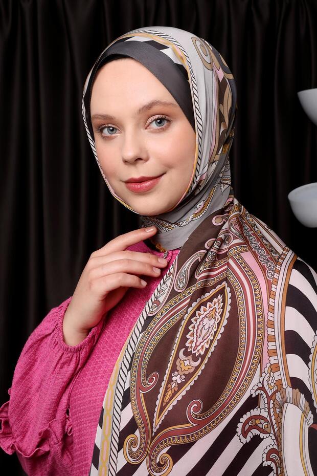 Acı Kahve Çizgili Hint İpeği Şal - 2