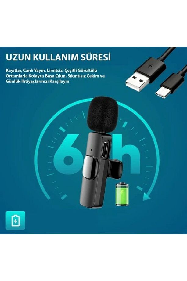 K9t Type-c Kablosuz Yaka Mikrofonu (1ADET KABLOSUZ ALICI 1ADET MİKROFON) (2-İN-1) - 6