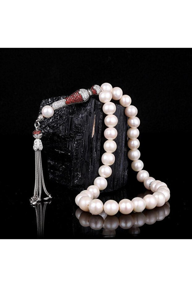 10 mm Natural Pearl Stone Rosary with Zircon Stone Tassels