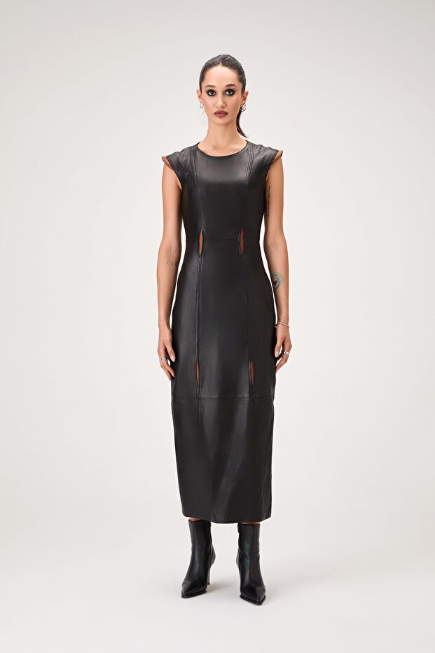 Daphne Maxi Deri Elbise - 6