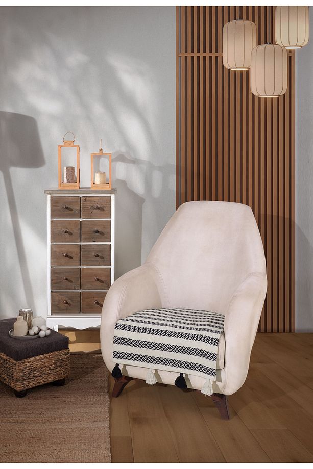 Liva Ponponlu Siyah Berjer 2 Adet Tekli Koltuk Örtüsü 115x90 Cm Berjer Şalı Püsküllü - 7