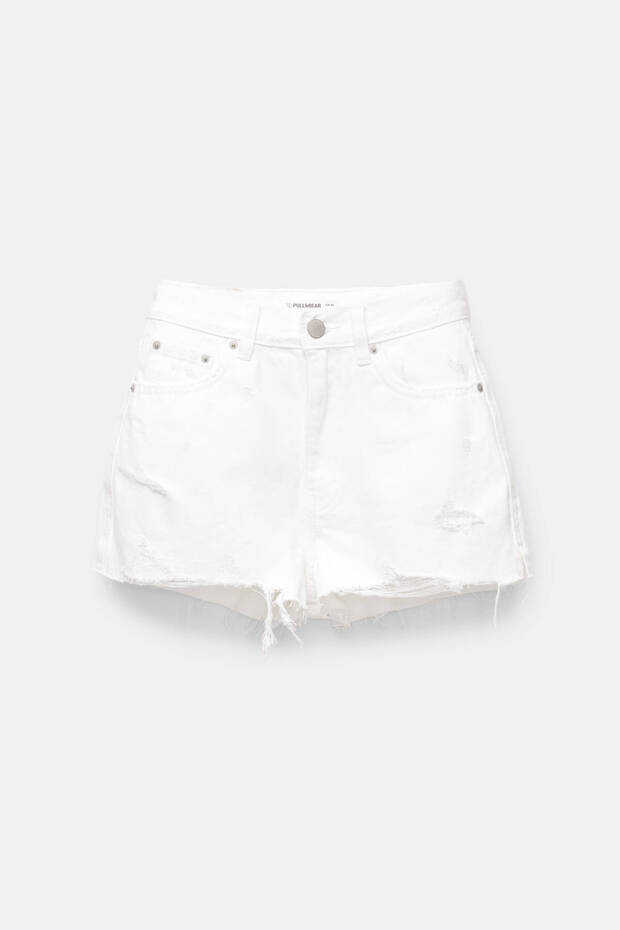 Paçaları saçaklı denim şort - 6