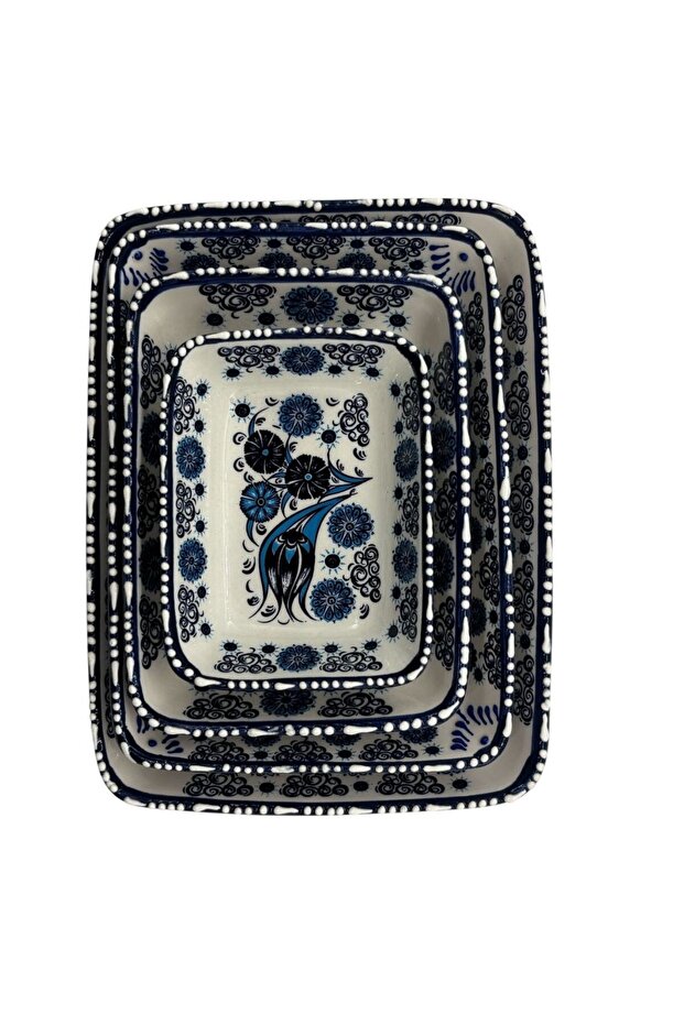 4-Piece Porcelain Rectangular Blue Serving Plate - 2