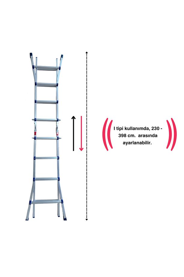 398 Cm. 14 Basamak A Ve I Tipi Katlanıp Uzayabilen Mini Dev Alüminyum Merdiven - 3