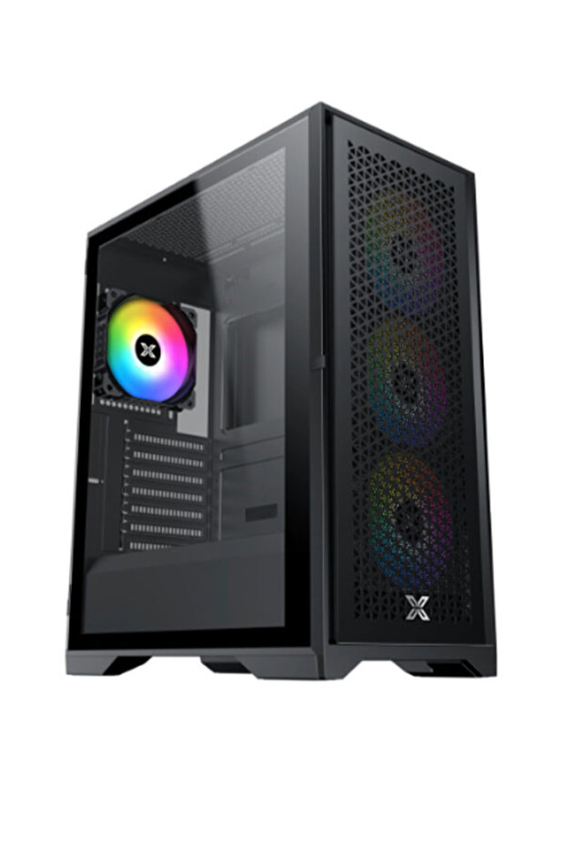 علبة Lux S من الزجاج المقسّى متوسطة الحجم Mid Tower - اسود