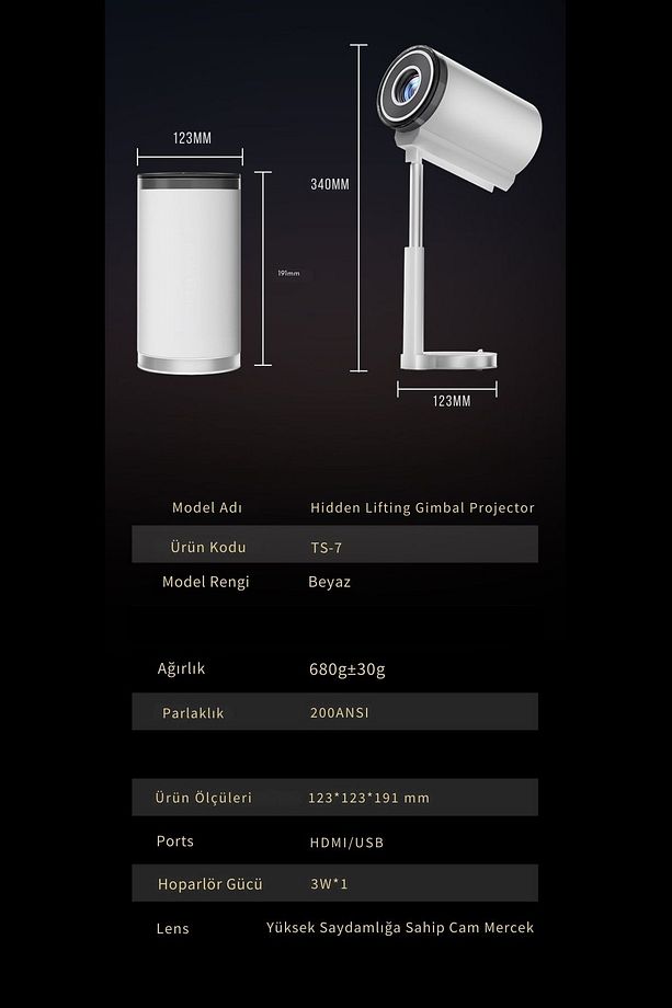 Ts 7 Tripodlu Upgrade Taşınabilir Android Sinema Projeksiyon Wifi Destekli Akıllı Projektör - 5