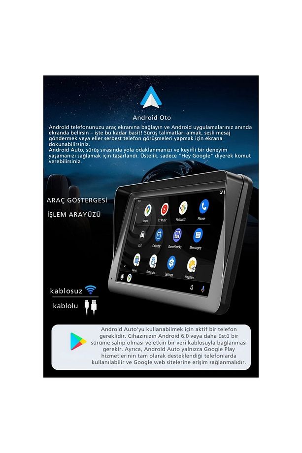 7İnç CarPlay&Android Auto Kablosuz Tak Çalıştır Multimedya Taşınır Apple Carplay MirrorLink - 7