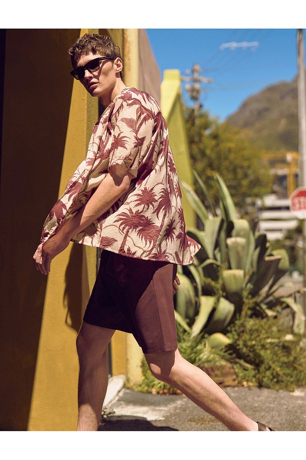 Kumaş Şort Oversize Pileli Chino Düğmeli Cep Detaylı - 1