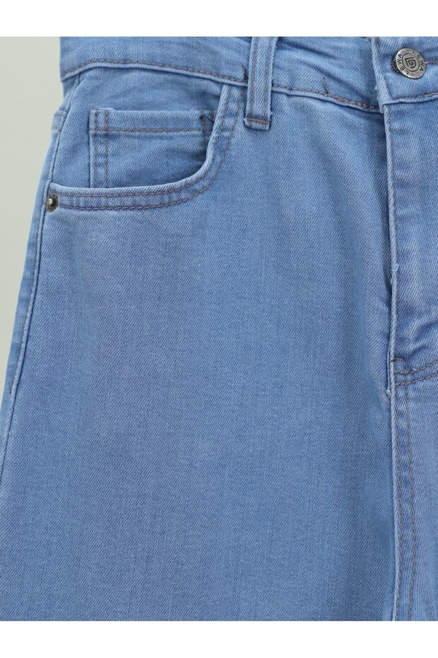 İspanyol Paça Yüksek Bel Kot Pantolon   -Açık Mavi - 3