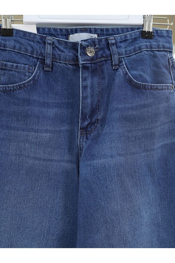 Çok Cepli Yüksek Bel Kot Pantolon  -Mavi - 2