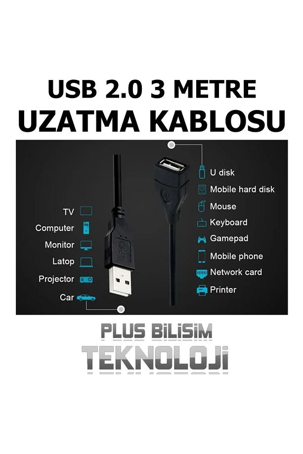 Oem Usb 2.0 Uzatma Kablosu 3 Metre Erkek - Dişi Yüksek Hız, Usb Uzatma 3 Mt. - 2