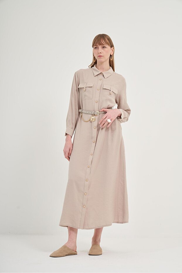 Women's Comfortable Fit Belted Modal Dress Stone 31016