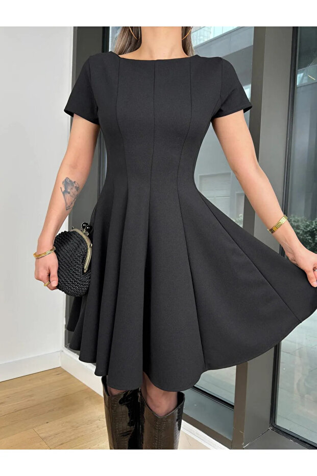Lili Marlen Women's Short Sleeve Stitching Detail Mini Dress