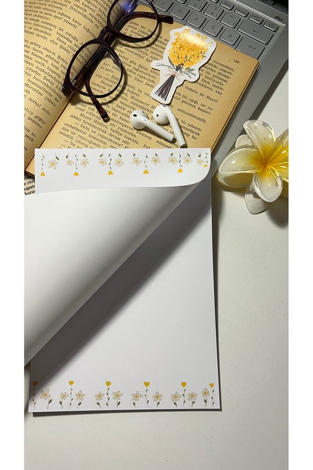 Papatya Temalı Notepad Çek Kopar Defter, Tutkallı Bloknot, A5 Defter, Çizgisiz Defter Not Defteri - 3