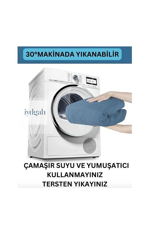 Lüks Jakarlı Su Yolu Desen Düz Sandalye Örtüsü. Lastikli Şık Sandalye Kılıfı 1.adet Taş Gri - 7