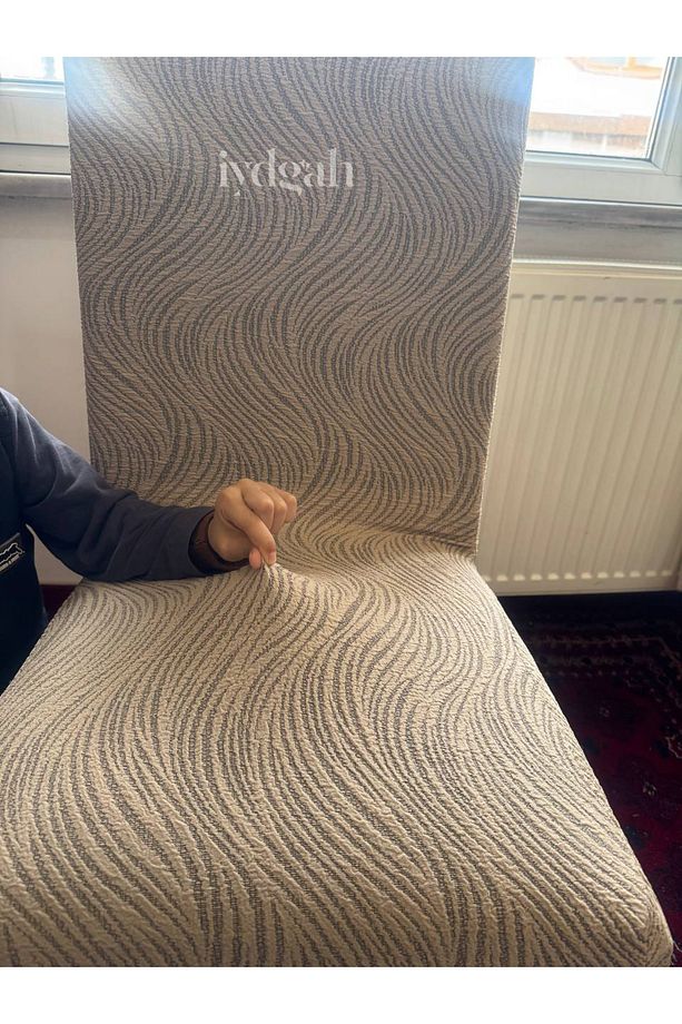 Lüks Jakarlı Su Yolu Desen Düz Sandalye Örtüsü. Lastikli Şık Sandalye Kılıfı 1.adet Vizon - 2