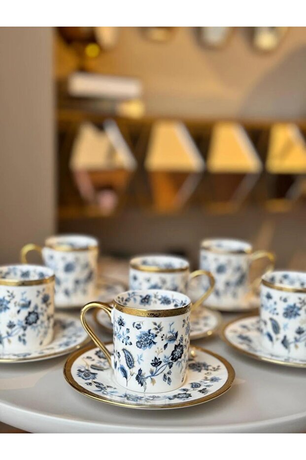 ESTERHOMEDECOR 6-Person Porcelain Coffee Cup Set, do not use in the dishwasher