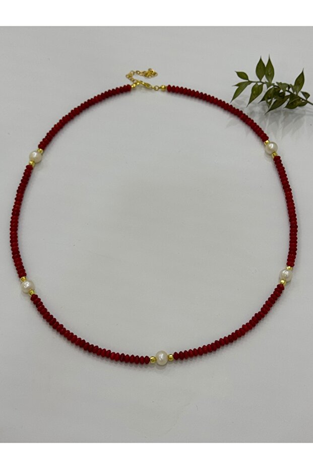 Gerçek Mercan Ve İnci Gümüş Kolye - 1