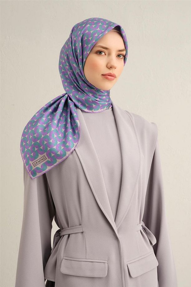 Desenli Saf Ipek Twill Eşarp 9321- 32 - 2