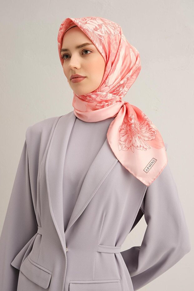 Desenli Saf Ipek Twill Eşarp 9330- 09 - 1