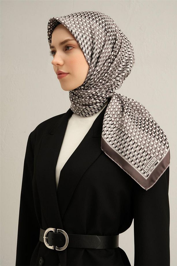Desenli Saf Ipek Sura Eşarp 9319- 08 - 1