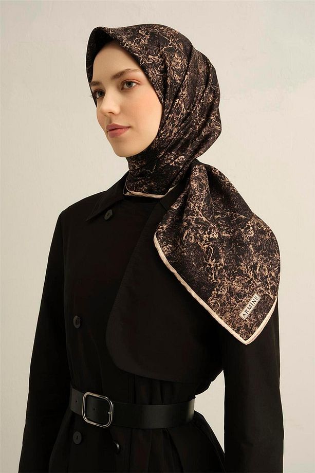 Desenli Saf Ipek Twill Eşarp 9311- 04 - 3