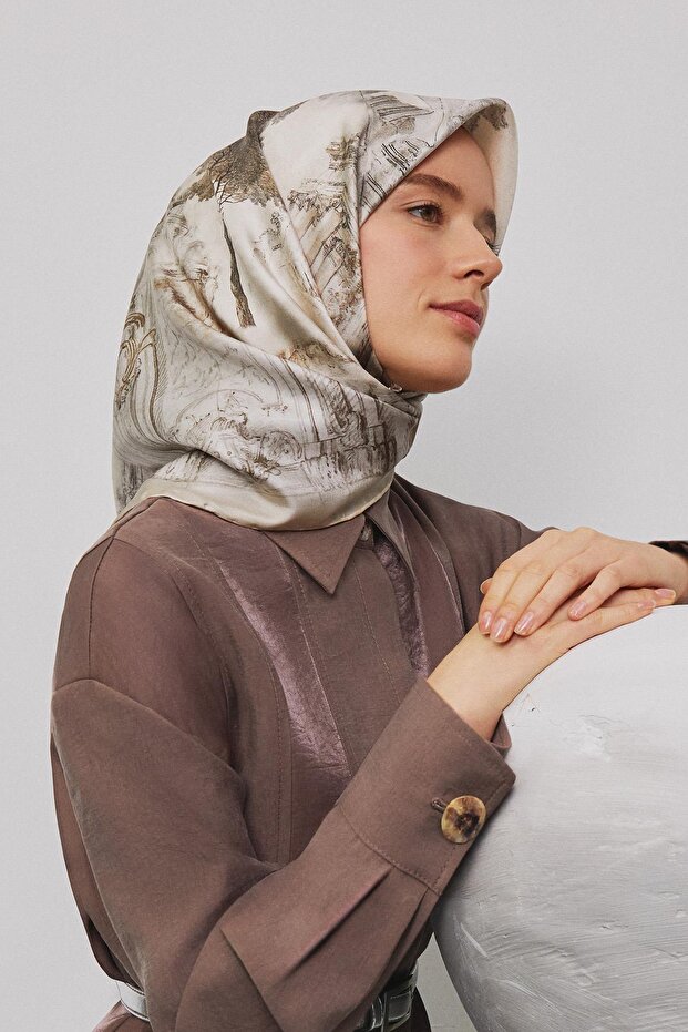 Obje Patterned Saf Silk Sura Scarf 9326D 31