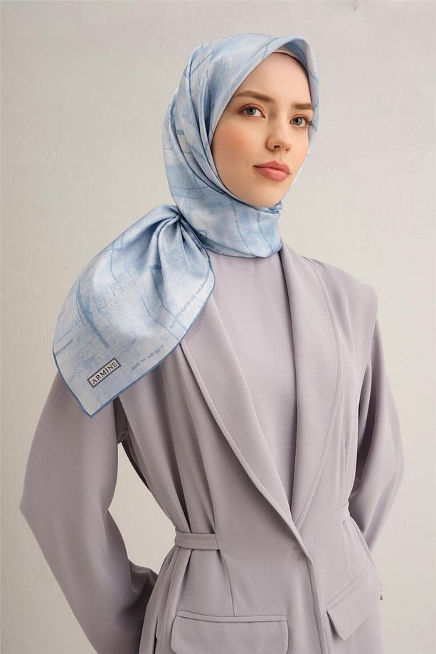 Desenli Saf Ipek Twill Eşarp 9339- 07 - 3