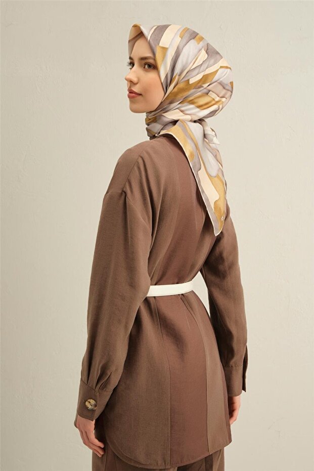 Desenli Saf Ipek Twill Eşarp 9306- 32 - 2