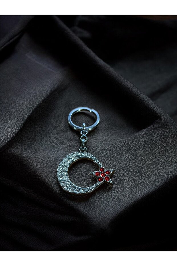 Silver Moon Star Keychain with Zircon Stone