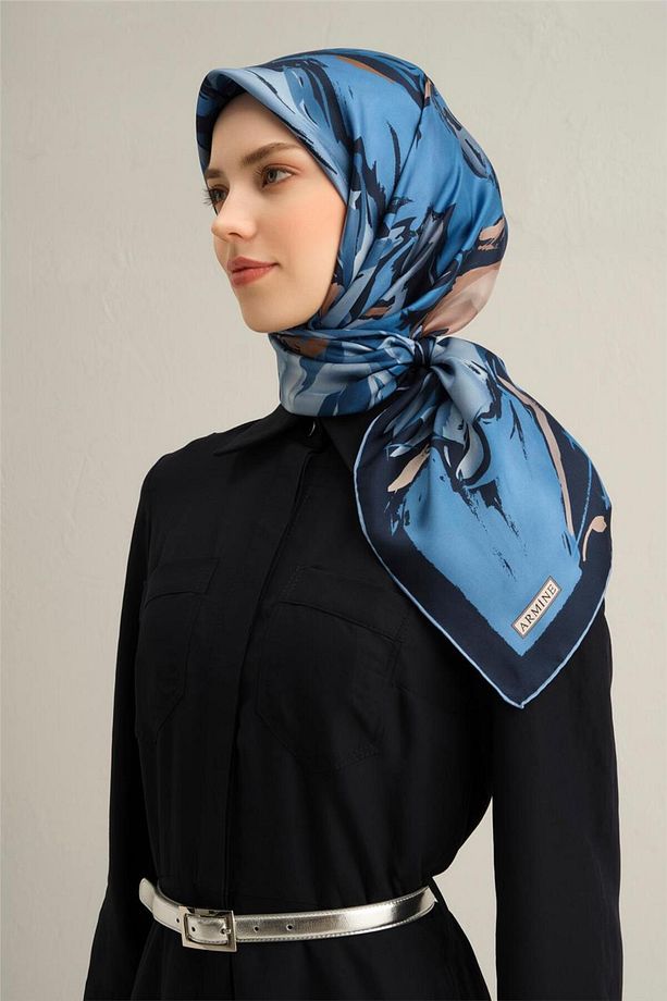 Desenli Saf Ipek Twill Eşarp 9337- 81 - 1