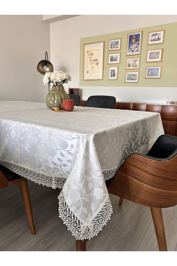 Jakarlı Dertsiz Güpürlü Masa Örtüsü 160x220  – Ekru Rengi - 5