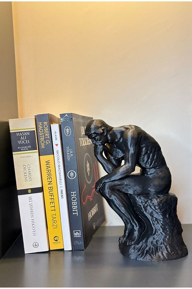 Rodin Düşünen Adam Heykeli 20cm Yüksekliğinde Siyah,ev,ofis Ve Çalışma Alanları Için Dekoratif Obje - 3